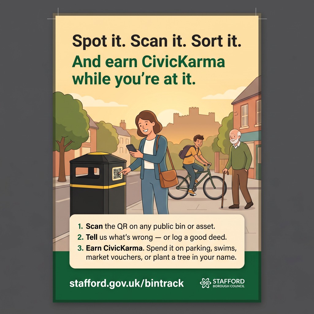 A4 leaflet — Spot it, Scan it, Sort it, And earn CivicKarma while you're at it