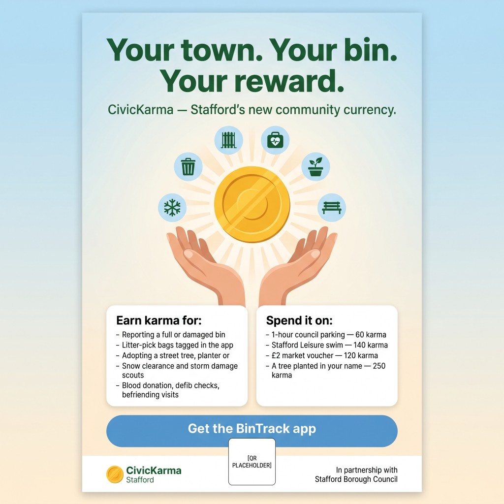 A3 noticeboard poster — Your town. Your bin. Your reward.